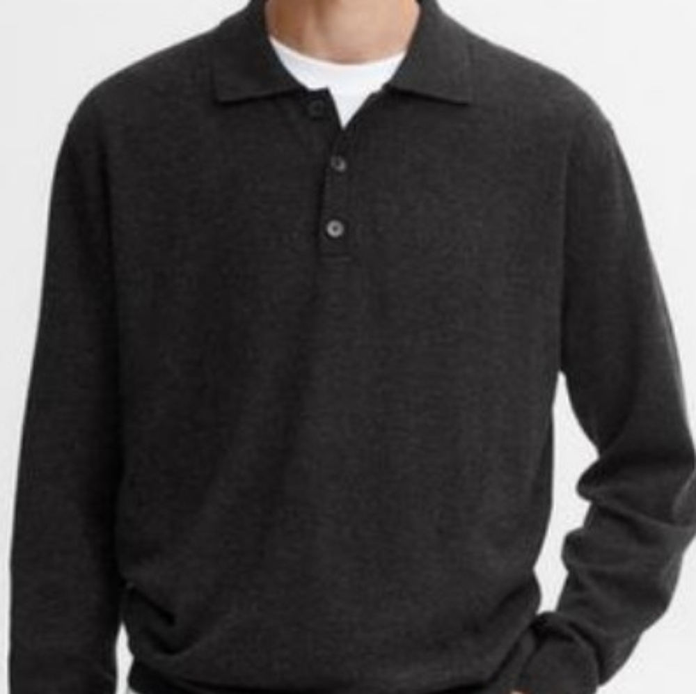 King Size Wool Blend Charcoal Sweater Polo Collar Ribbed Cuffs & Hem XL Tall-NWT
